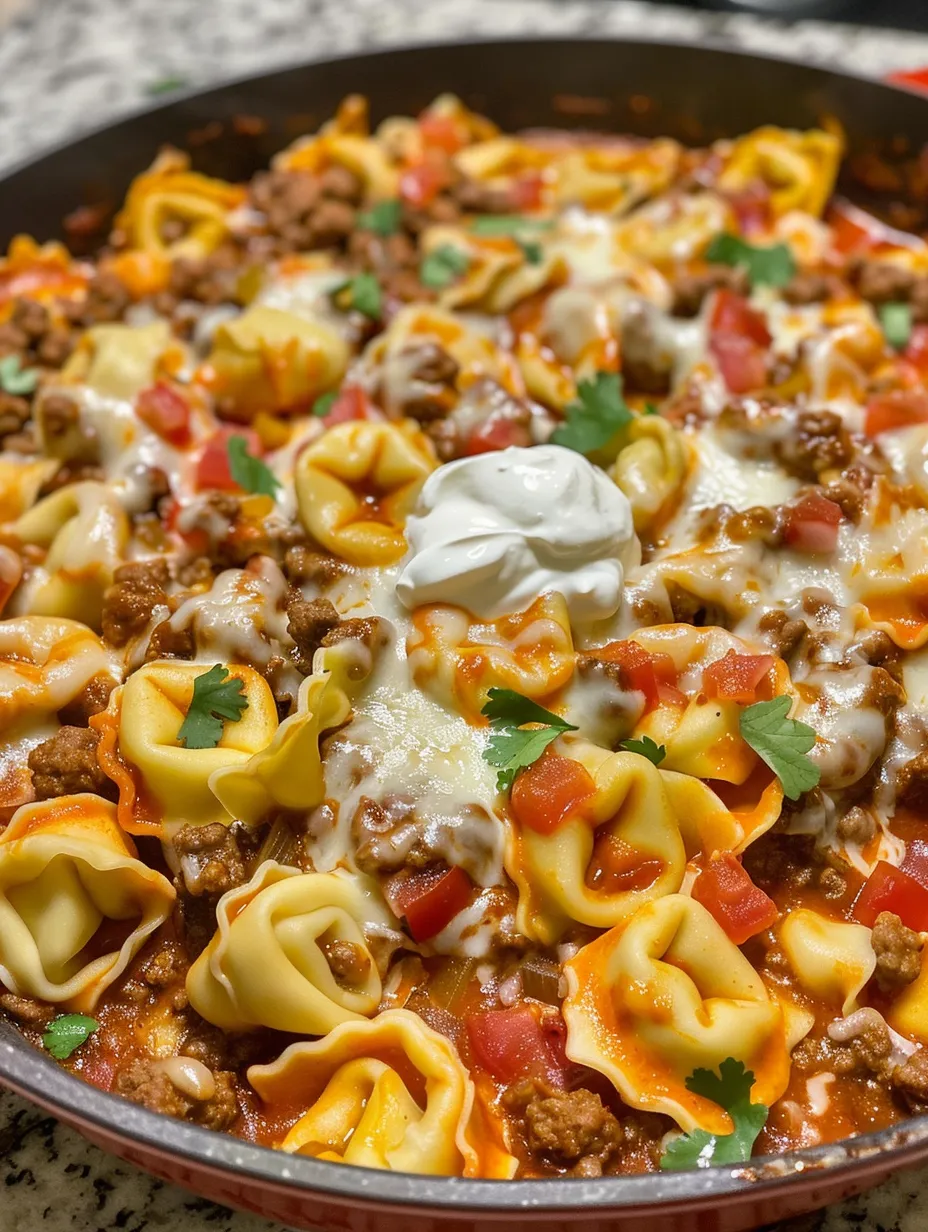A dish of pasta with meat and cheese.