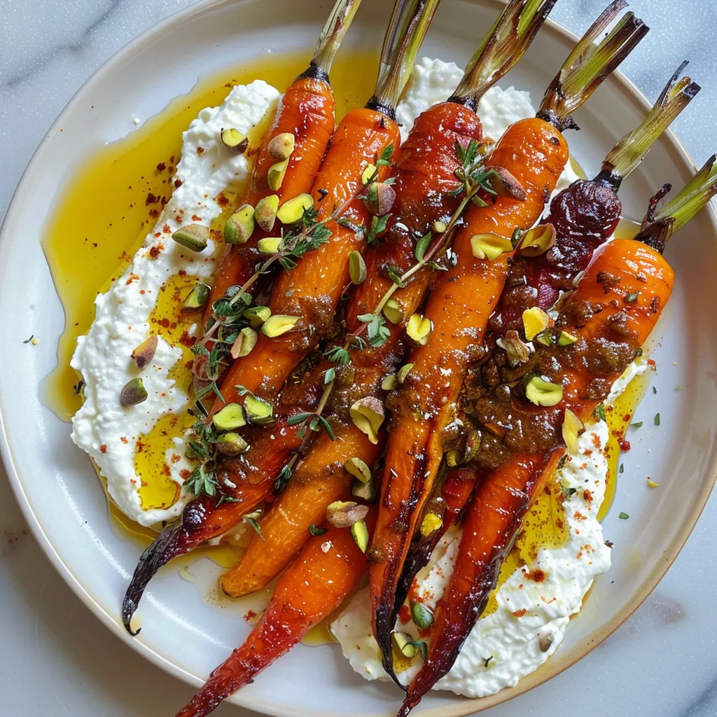 A plate of carrots with sauce on it.