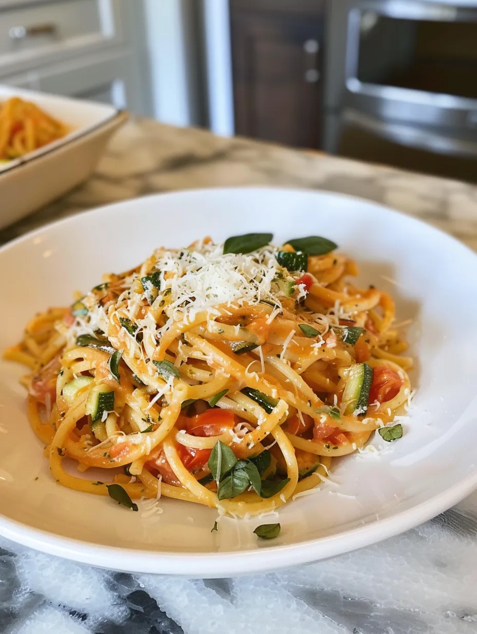 A plate of pasta with cheese and tomatoes.