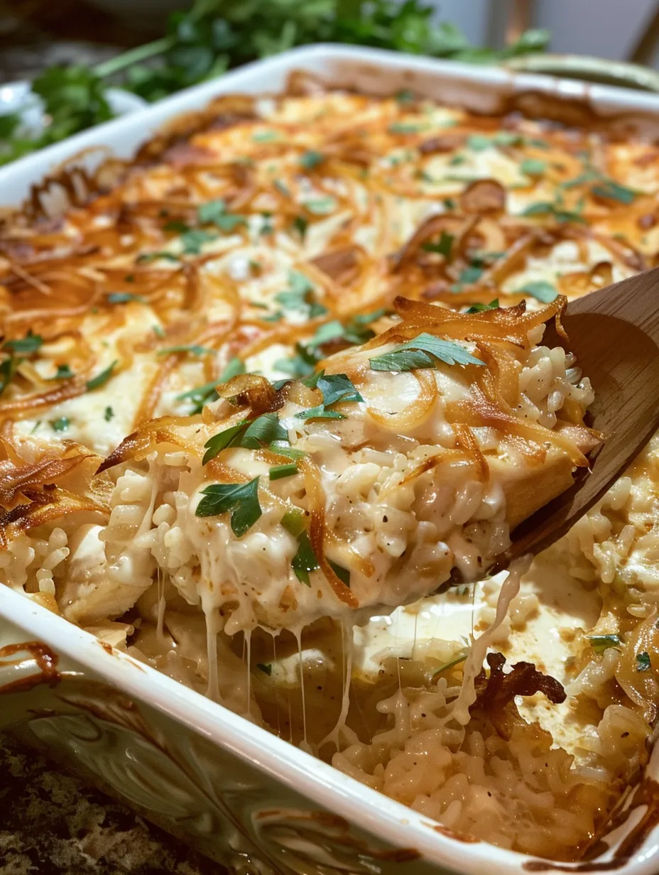 A wooden spoon is in a casserole dish.