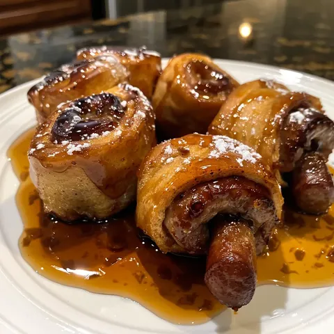 A plate of sausage wrapped in dough.