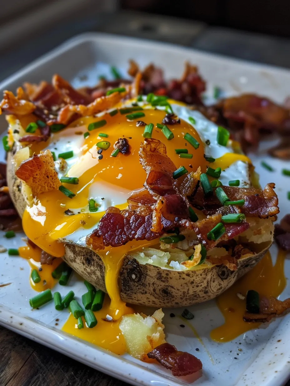 A fried egg on top of a potato.