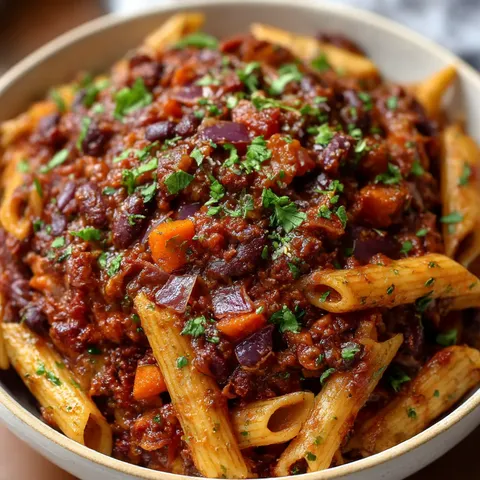 A bowl of pasta with chili and cheese.