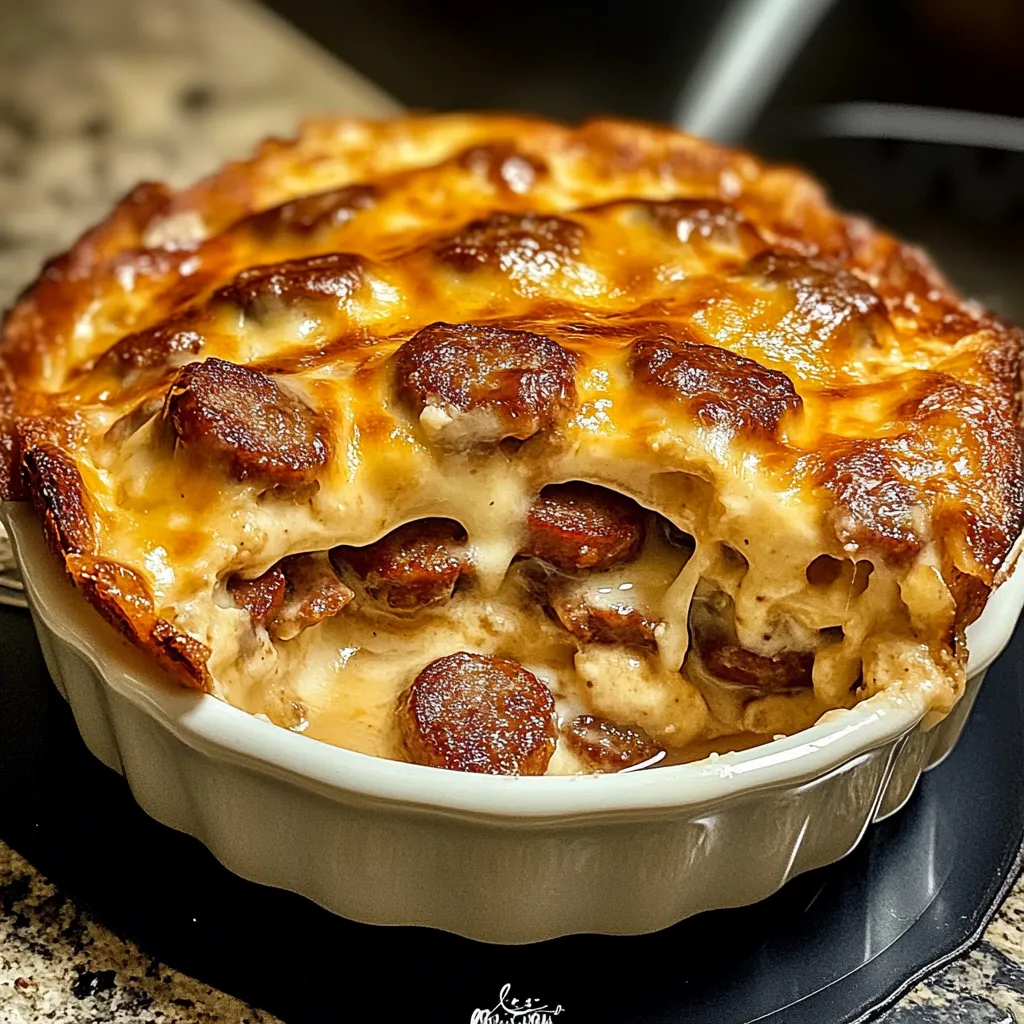 A baked dish with meat and cheese.