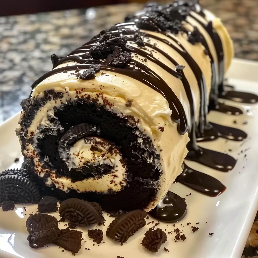 A chocolate and vanilla swirl cake on a plate.