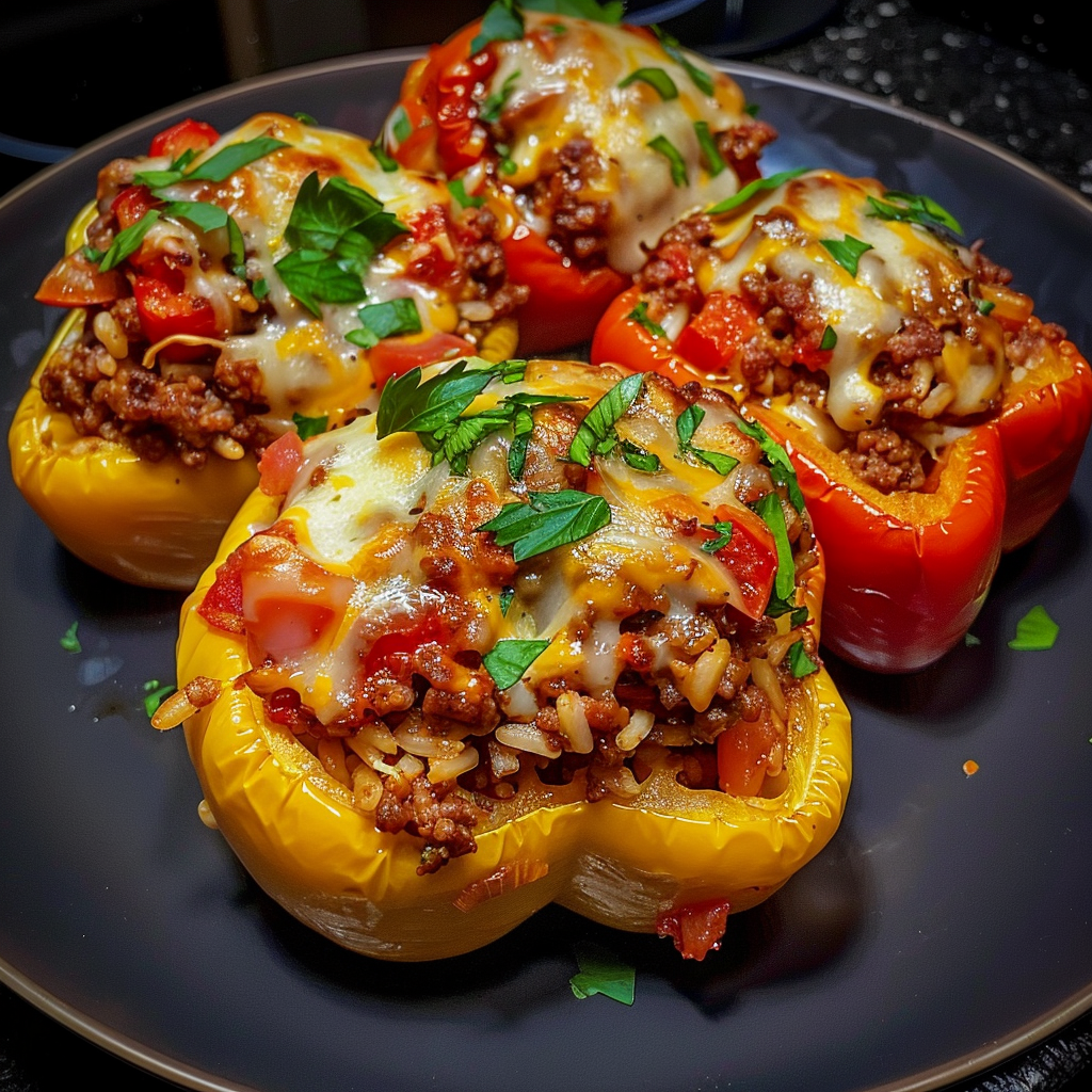 Four peppers on a plate.