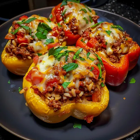 Four peppers on a plate.