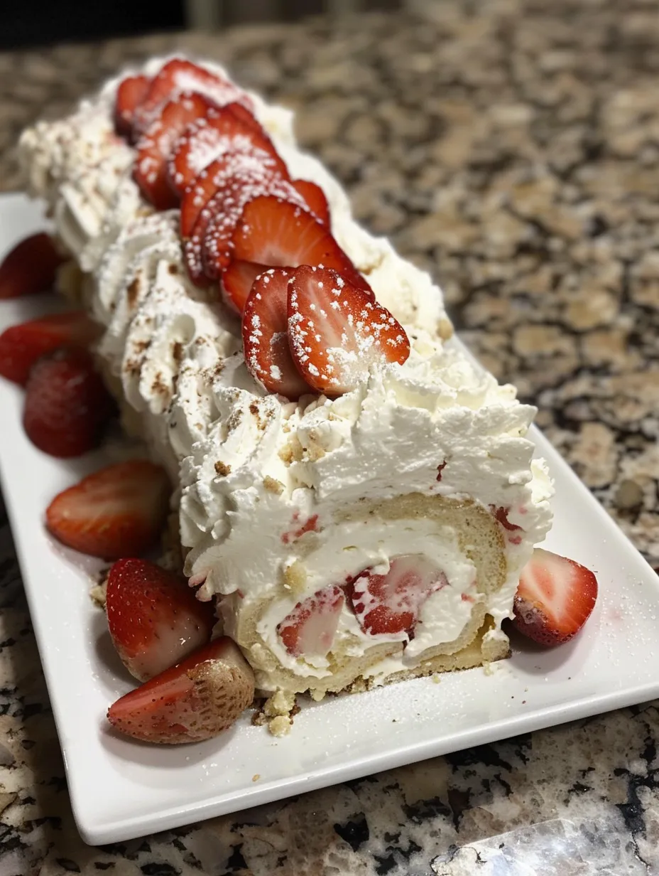 A cake with strawberries and whipped cream.