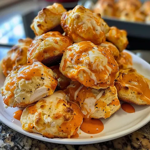 A plate of biscuits with sauce on top.