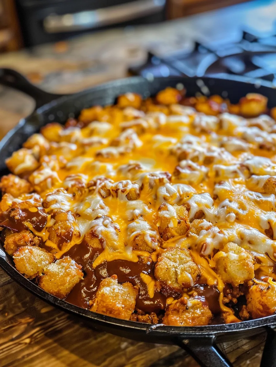 A pan of food with cheese and chili.