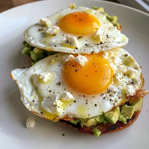 Two eggs on a white plate.