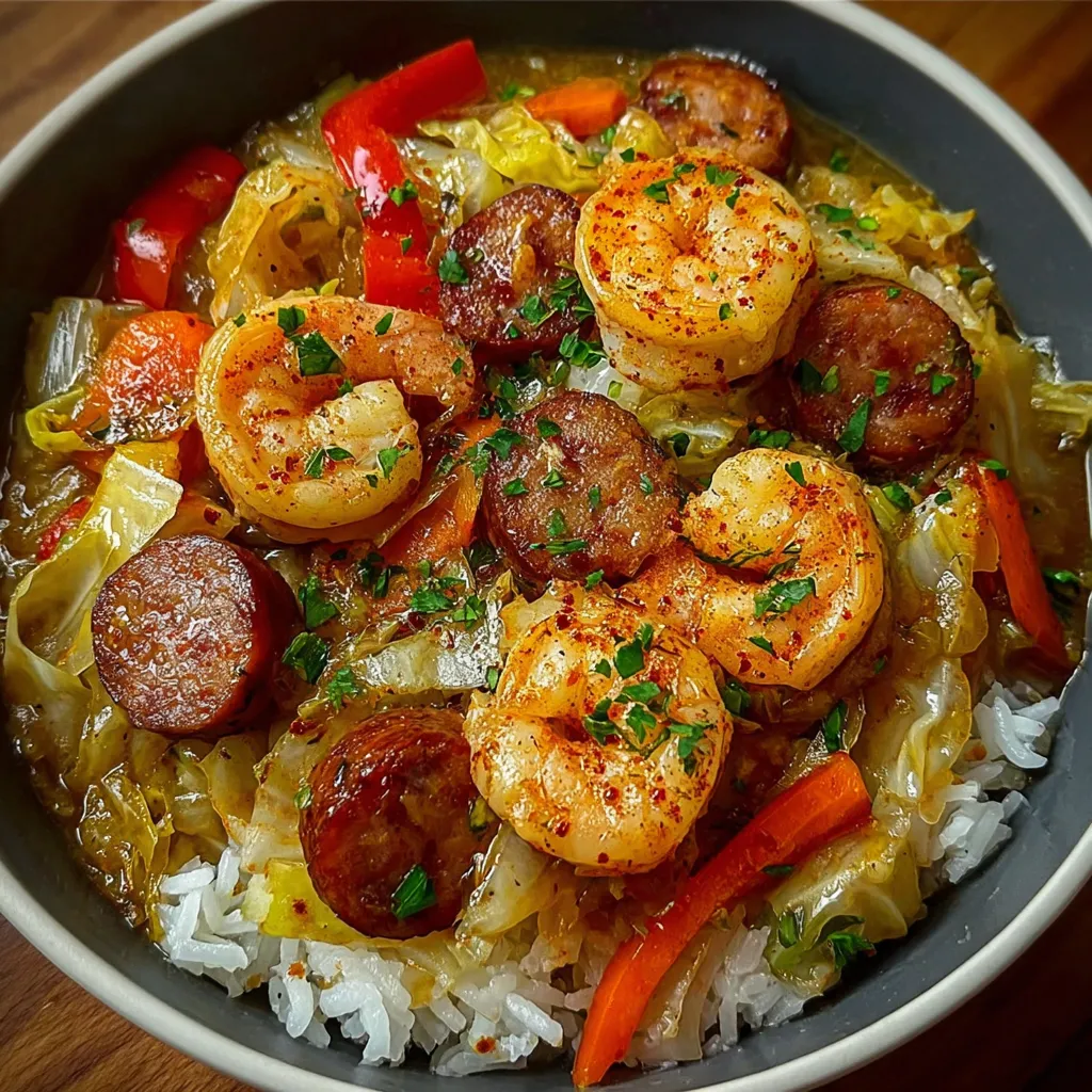 Shrimp and Sausage Cabbage Bowl with Rice