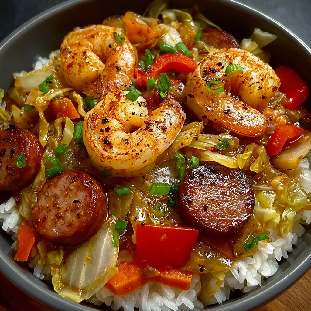 Shrimp and Sausage Cabbage Bowl with Rice