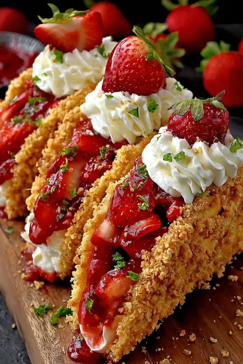 A dessert with strawberries and whipped cream.