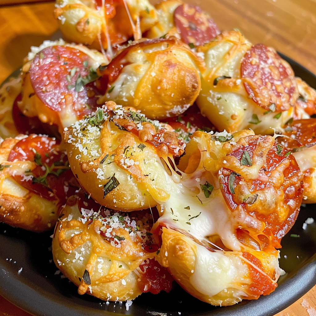 A plate of cheese and pepperoni stuffed breadsticks.