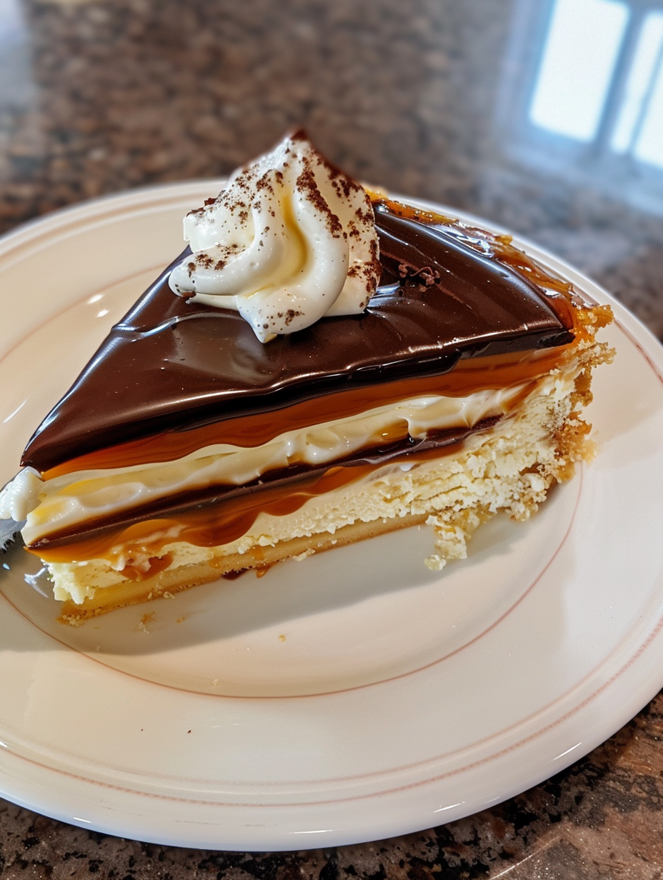 A slice of cake with whipped cream on top.