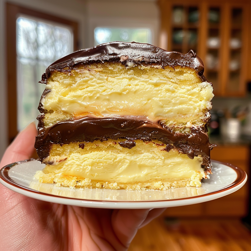 A slice of cake on a plate.