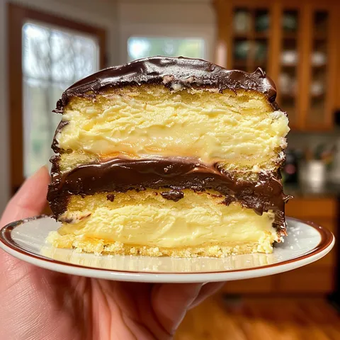 A slice of cake on a plate.