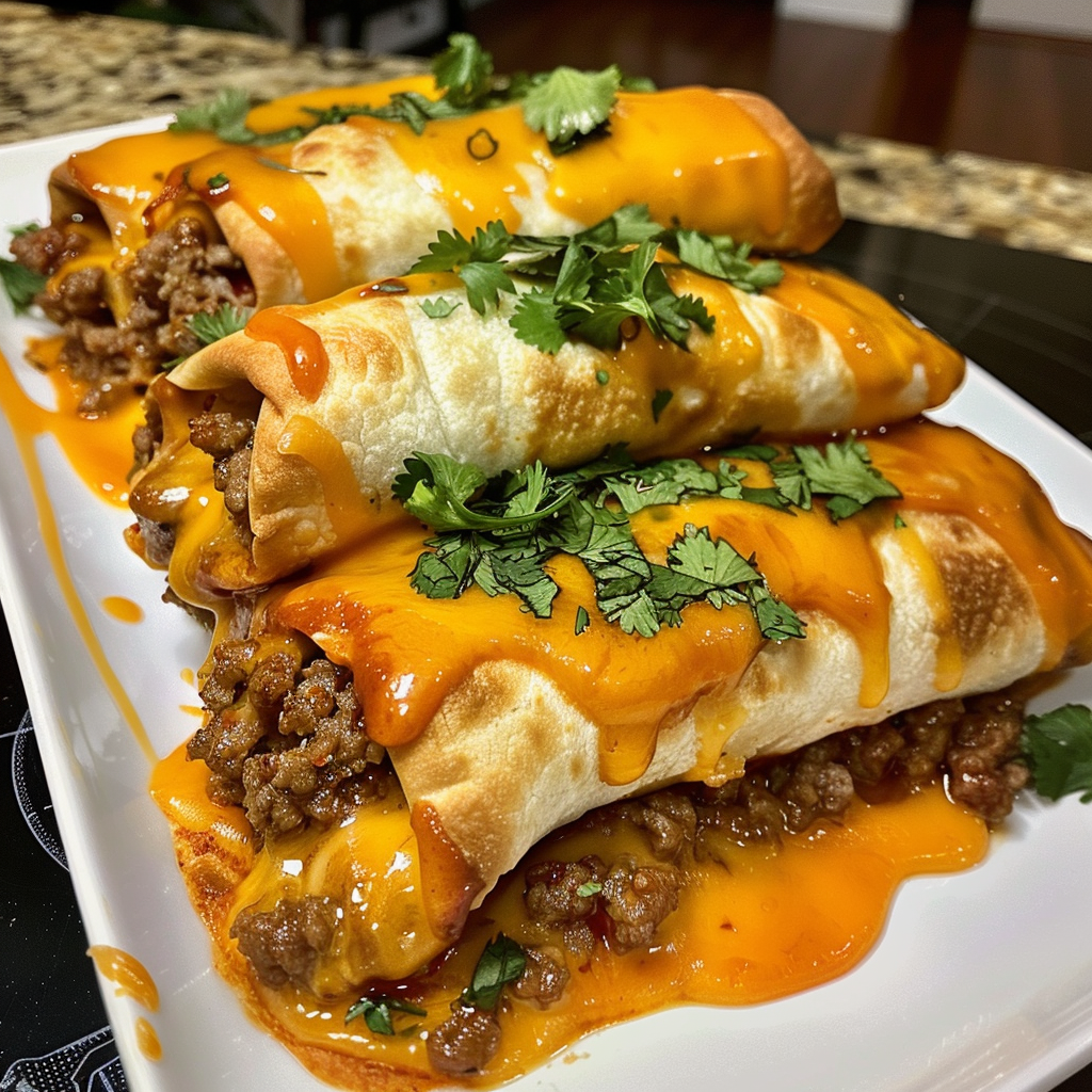 Two cheese enchiladas on a white plate.