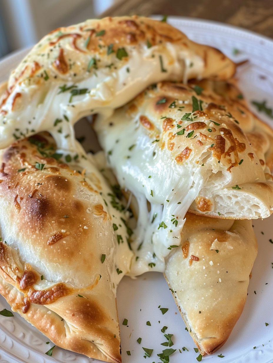 A plate of cheese and herb stuffed bread.