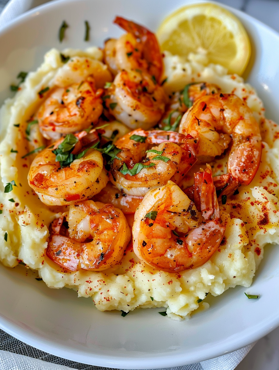 A plate of shrimp and grits.