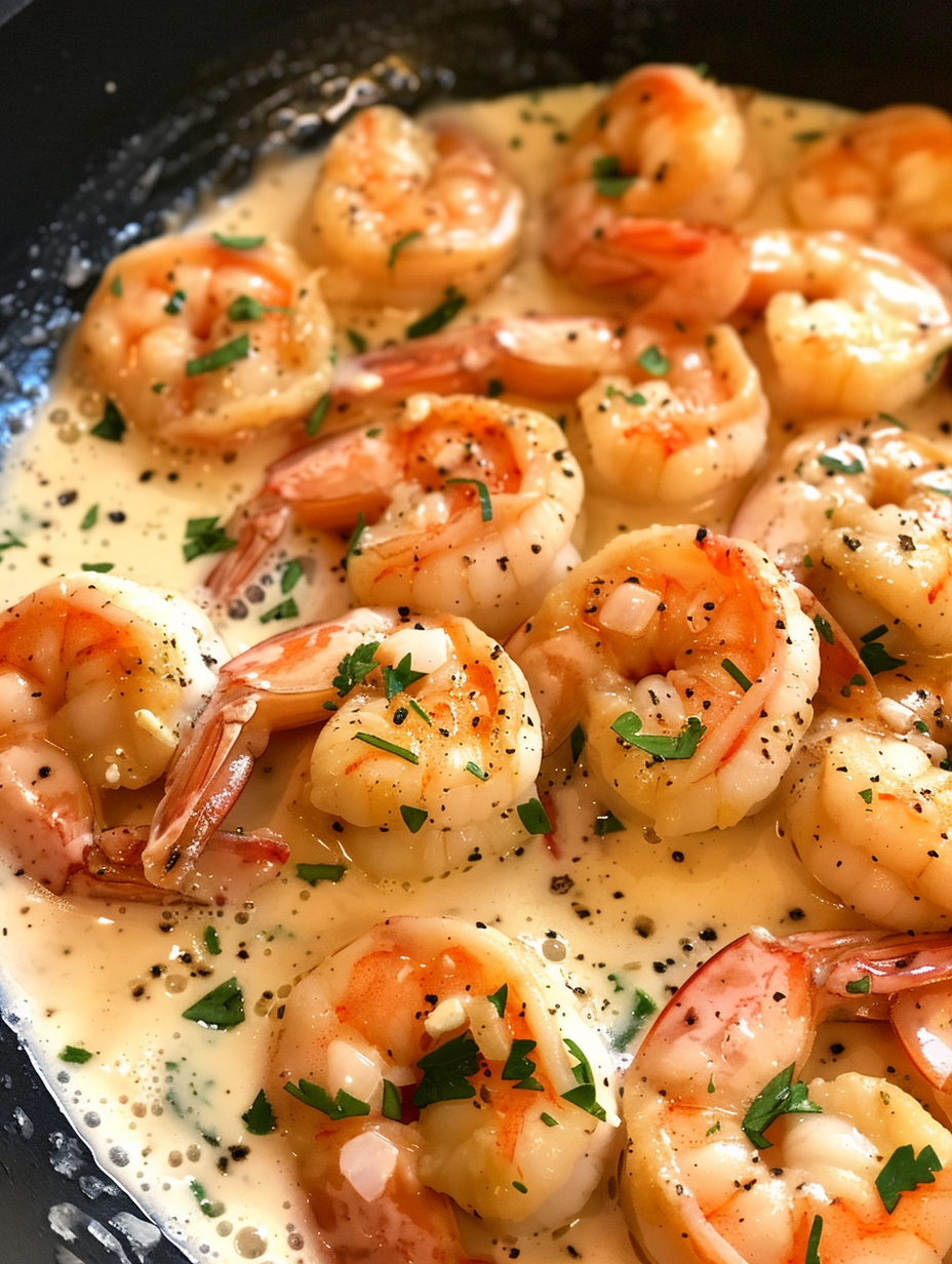 Shrimp in a creamy sauce.