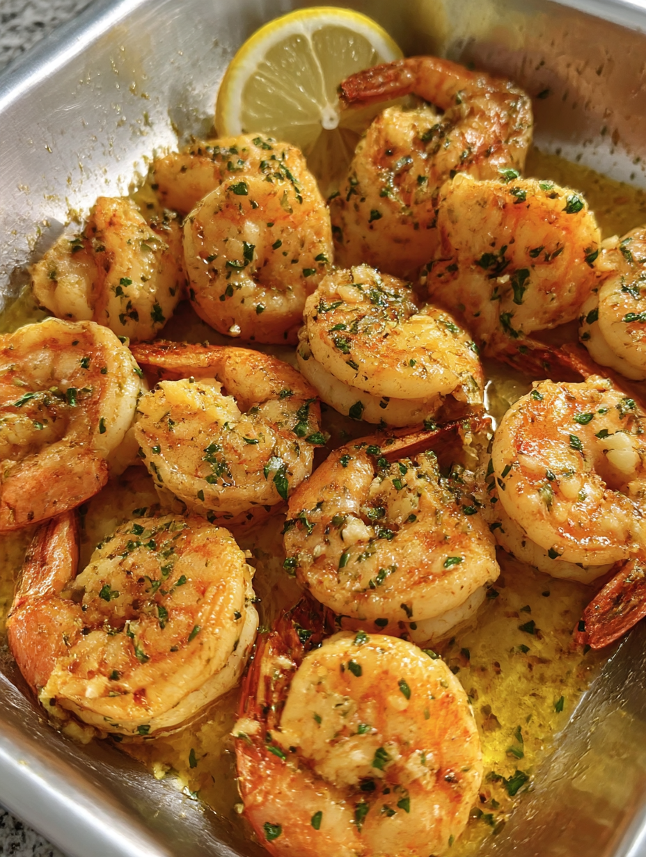 A bowl of shrimp with herbs and spices.