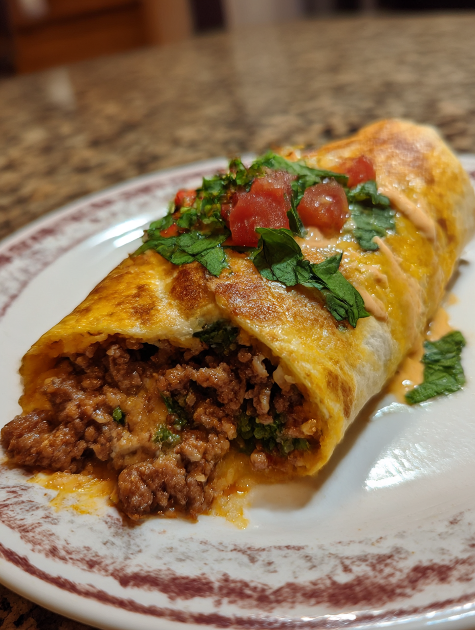 A burrito with tomatoes and lettuce on a plate.