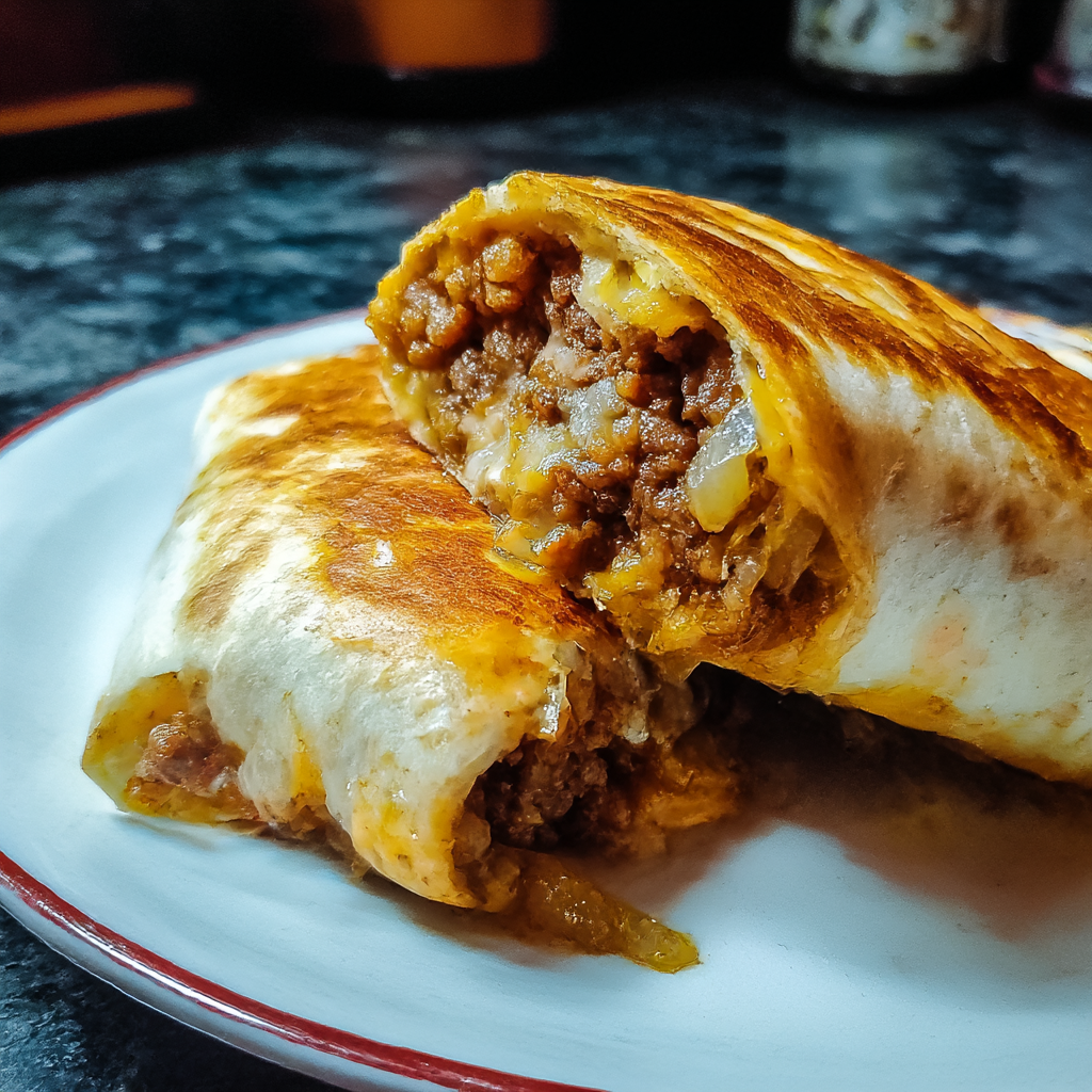 A plate with a burrito on it.