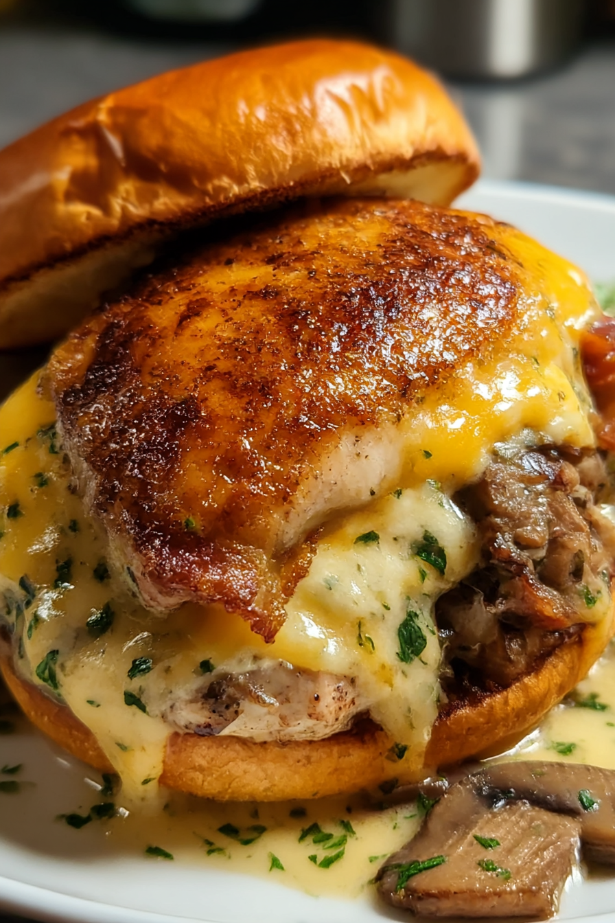 A sandwich with cheese and bacon.