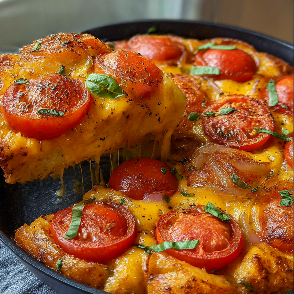 A close up of a delicious pizza with tomatoes and cheese.