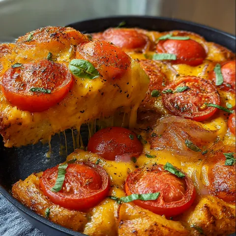A close up of a delicious pizza with tomatoes and cheese.