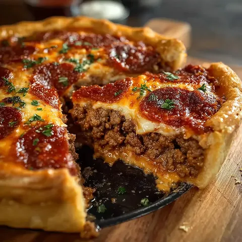 Deep Hamburger Sausage & Pepperoni Pie
