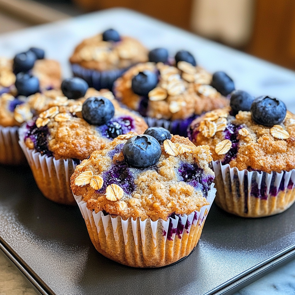 A plate of muffins with blueberries and nuts.