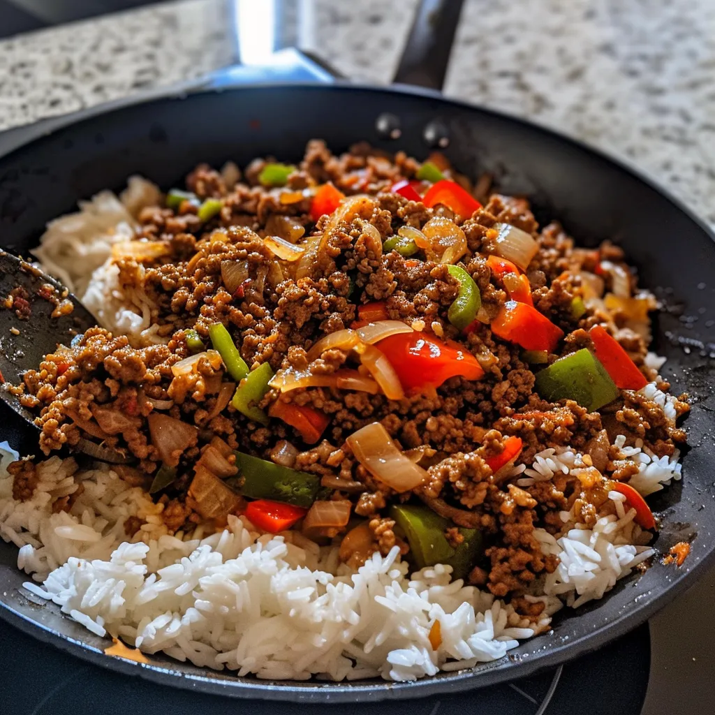 A plate of rice and meat.