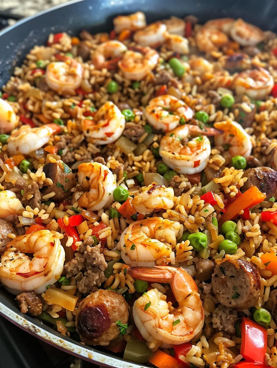 A dish of shrimp and rice.