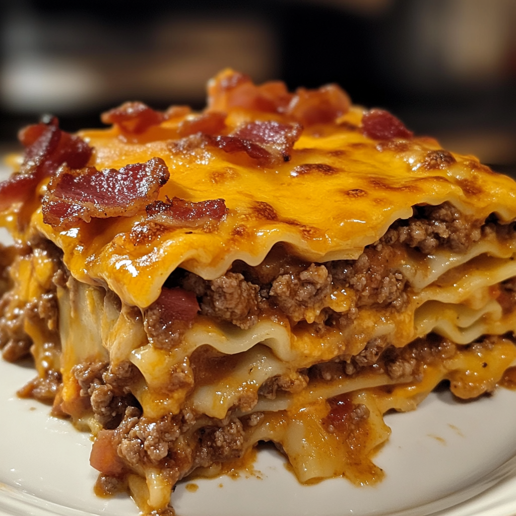 A plate of food with bacon and cheese.
