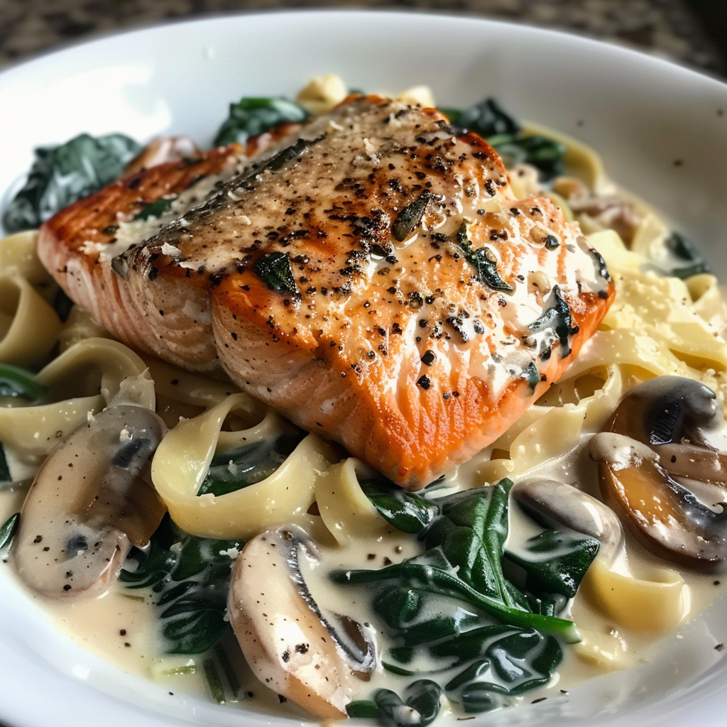 A plate of food with a salmon dish.