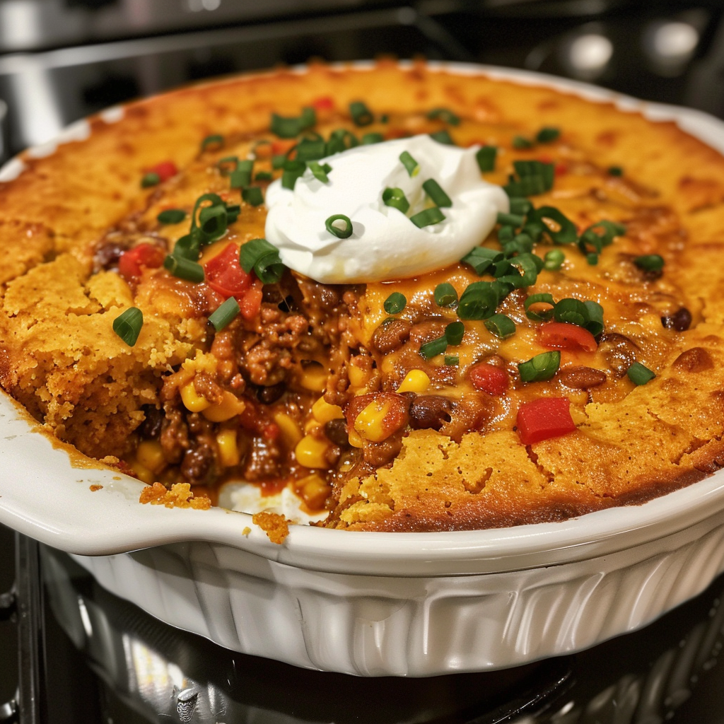 A white bowl with a casserole in it.
