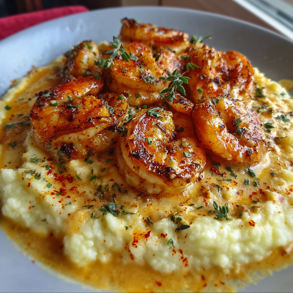 Shrimp and rice on a plate.