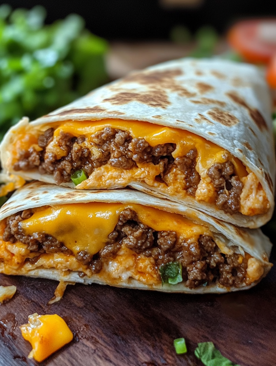 A burrito with meat and cheese.