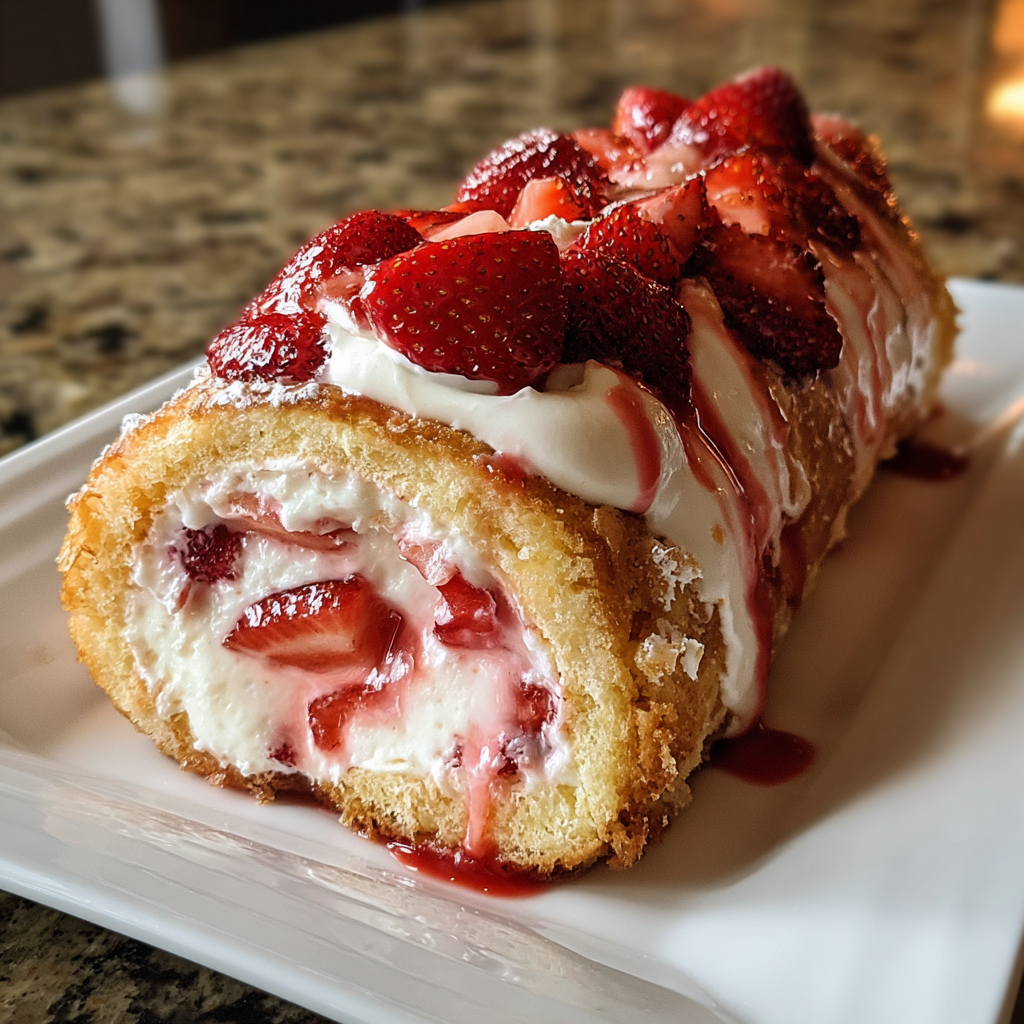 A cake with strawberries on top.