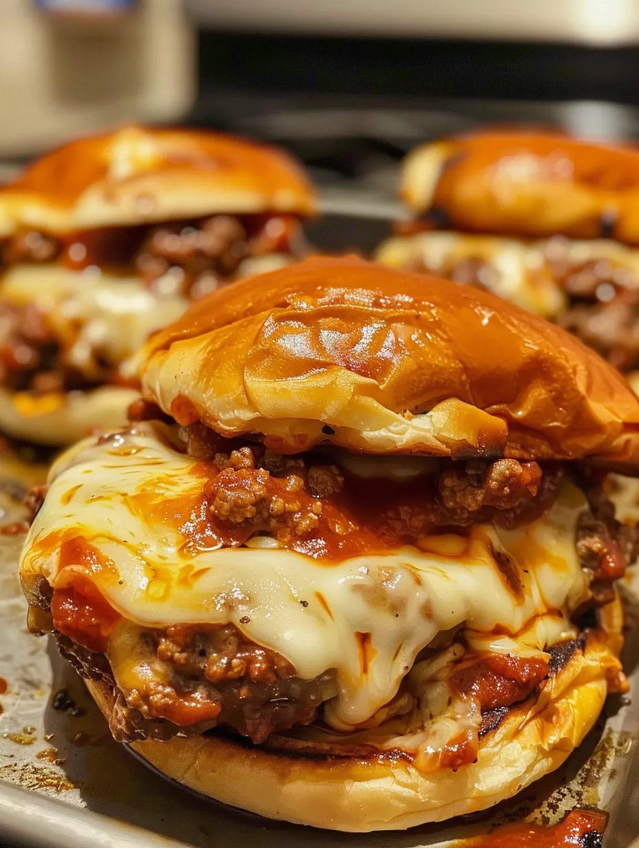 A close up of a hamburger with cheese and sauce.