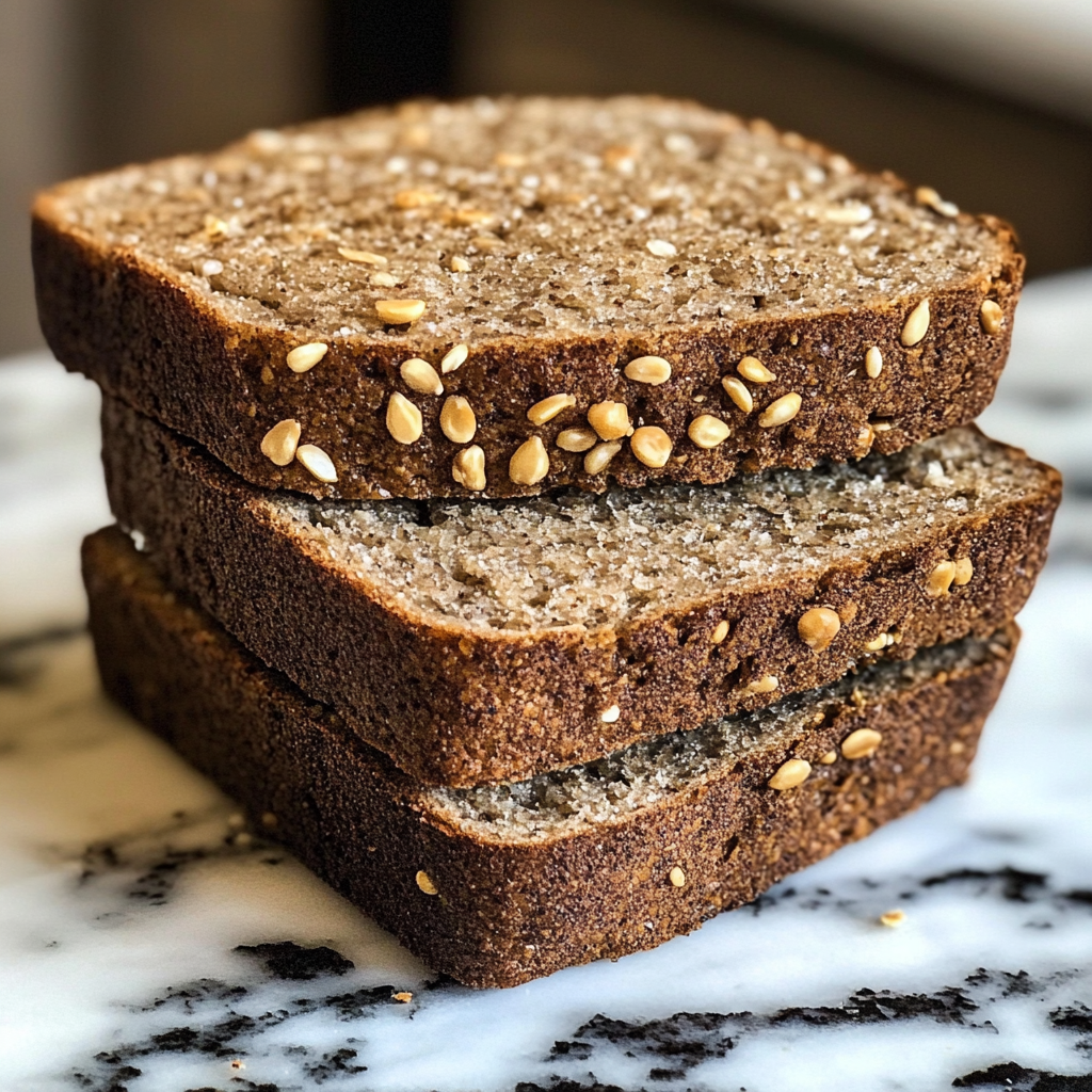 Three slices of bread with seeds on top.