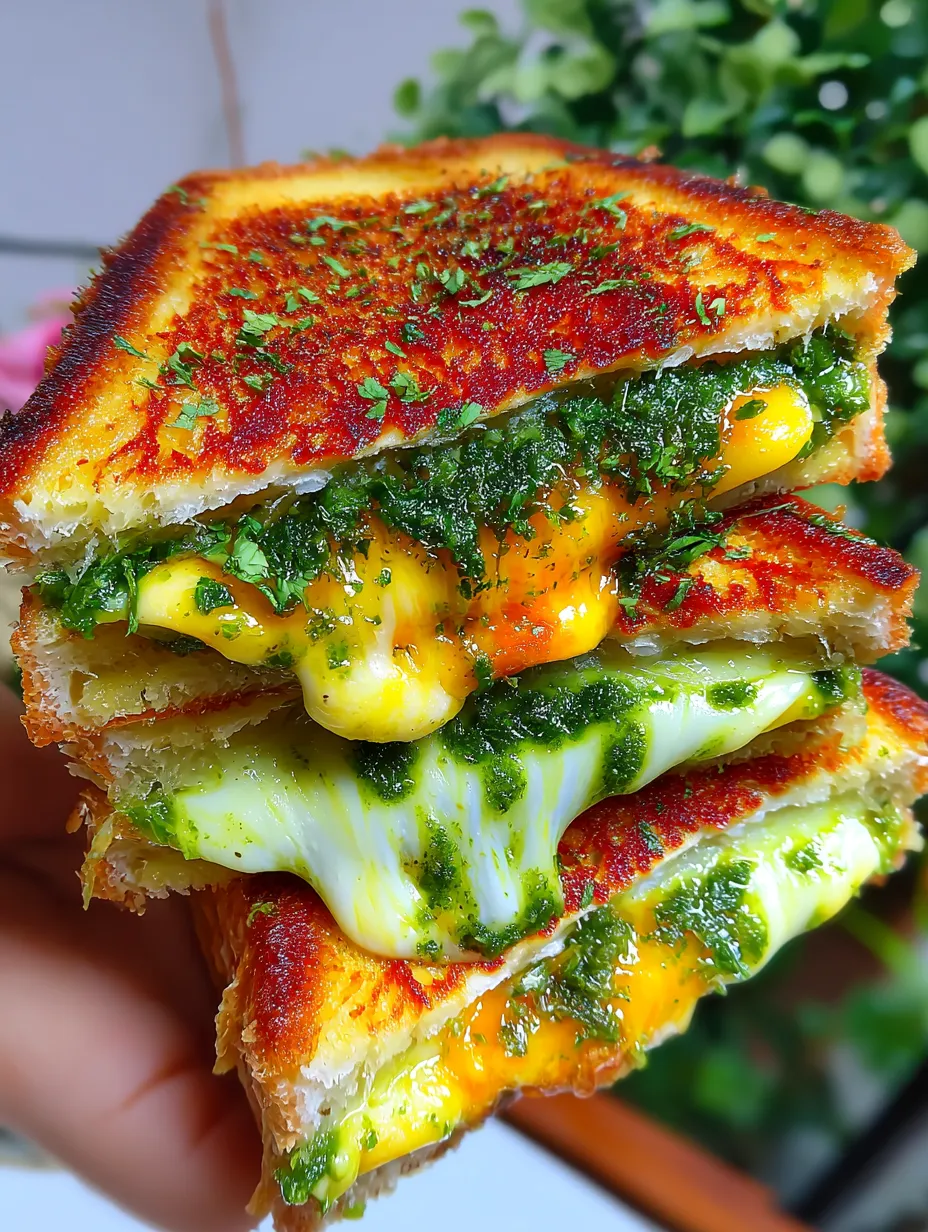 A sandwich with cheese and green stuff on it.