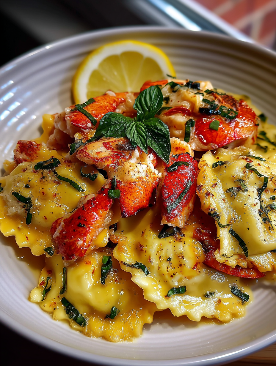 A plate of food with a lemon wedge on top.