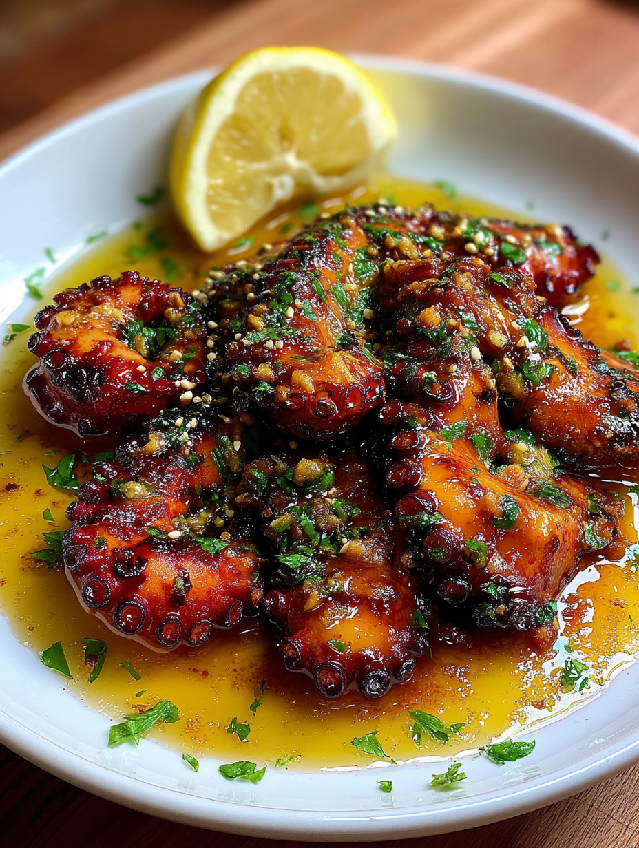 A plate of food with a lemon wedge on top.