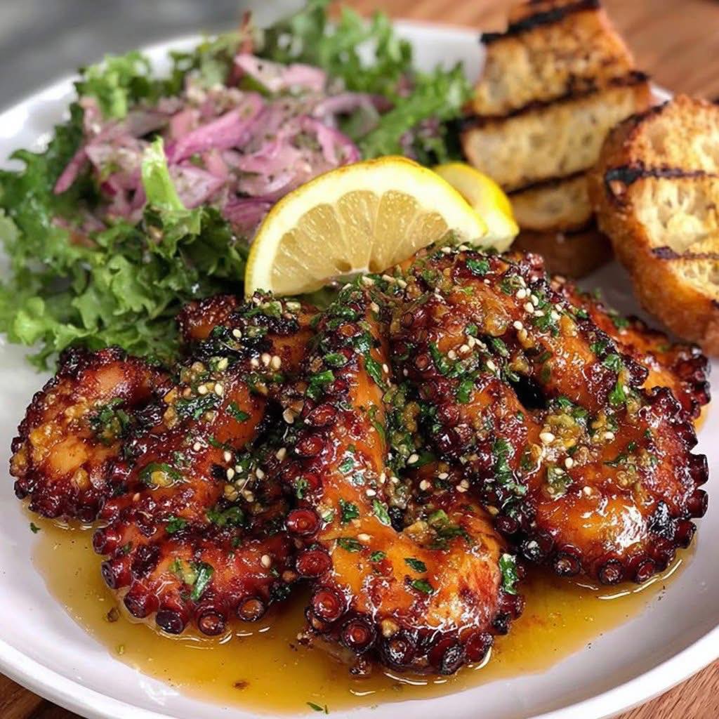 A plate of food with a lemon wedge on top.