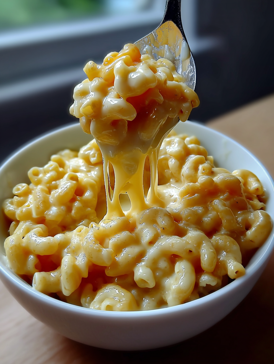 A bowl of macaroni and cheese.