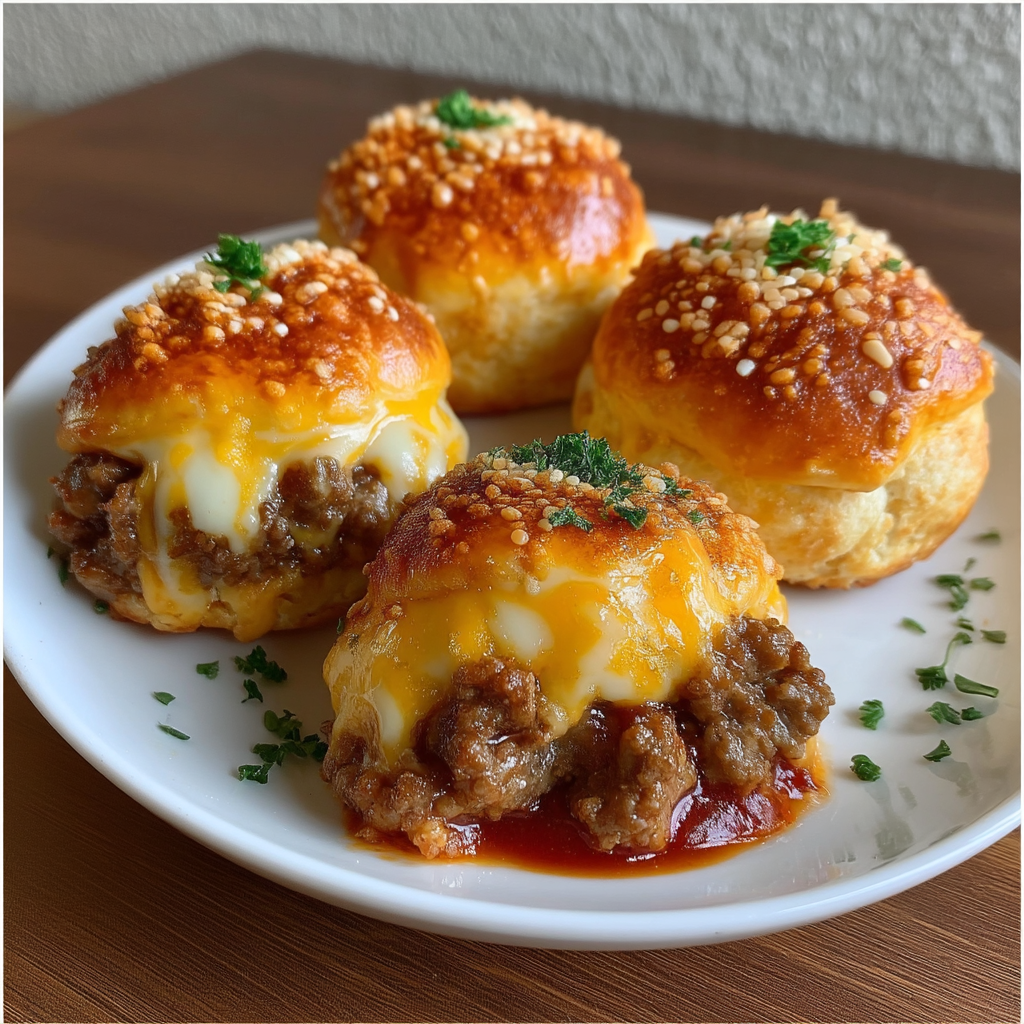 Three miniature meatballs on a plate.